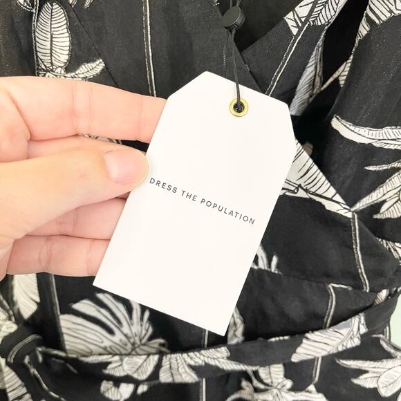 Dress The Population Delphine Black White Sleeveless Hi-Low Wrap Dress Small NWT - Picture 10 of 11